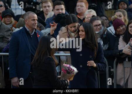 Nottingham, Royaume-Uni. 1er décembre 2017. Le Prince Harry et Meghan Markle visitent Nottingham le vendredi 1er décembre 2017. Crédit photo : Scott Bairstow/Alamy Live News Banque D'Images