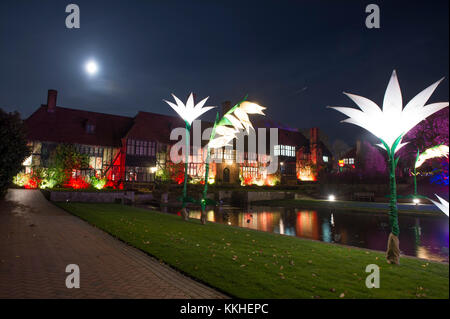 RHS Wisley, Surrey, UK. 1 Décembre, 2017. Géant fantastique fleurs, arbres lumineux, des installations spectaculaires et la lune salue les visiteurs du soir à Wisley pendant la période des fêtes du 1er décembre 2017 - 3 janvier 2018, en partenariat avec Smart Energy GB. Credit : Malcolm Park/Alamy Live News. Banque D'Images