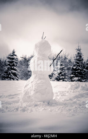 Grand bonhomme de neige en hiver forêt avec des arbres couverts de neige Banque D'Images