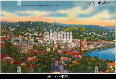 Cette vue aérienne capture le paysage urbain de Morgantown, en Virginie-occidentale, mettant en valeur la configuration de la ville et les paysages naturels environnants. La vue met en valeur le mélange de développement urbain et de paysages naturels dans la région. Banque D'Images