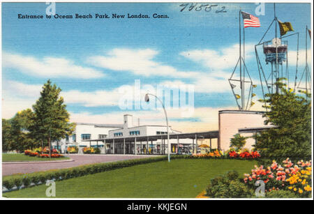 Cette image montre l'entrée de Ocean Beach Park, situé à New London, Connecticut. Le parc est connu pour ses vues panoramiques, ses aires de loisirs et comme une destination populaire pour les habitants et les touristes. Banque D'Images