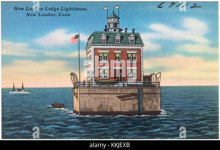 Une photographie du phare de New London Ledge à New London, Connecticut. L'image montre la structure du phare et son rôle dans le guidage des navires dans les eaux de la région. Banque D'Images