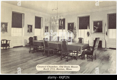 La *Chambre du Conseil* de la *Old State House* de Boston, construite en 1713, a joué un rôle important dans les débuts de l’histoire américaine. Cette chambre a été le lieu d’événements politiques clés pendant la période coloniale et constitue un élément central du patrimoine historique de Boston. Banque D'Images