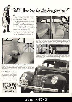 1939 Ford V-8 magazine américain annonce Voiture Banque D'Images