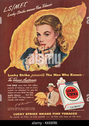 1948 Magazine américain annonce de cigarettes Lucky Strike Banque D'Images