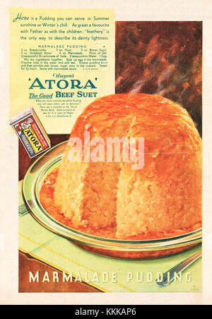 1938 Le magazine britannique annonce Atora Pudding Marmelade Banque D'Images