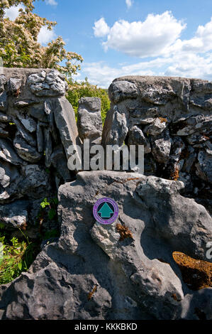 Marqueur de piste dans le Parc National de Burren, comté de Clare, Irlande Banque D'Images