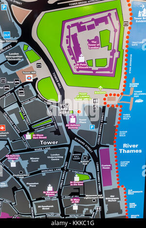 L'Angleterre, Londres, ville de Londres, plan de la Tour de Londres et la Tamise Salon Banque D'Images