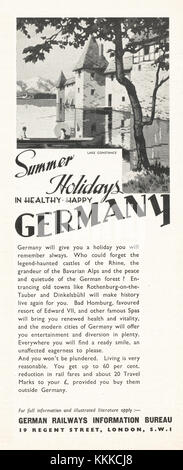 1938 UK Magazine tourisme allemand annonce Banque D'Images