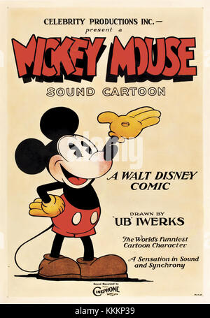 Cette affiche présente Mickey Mouse, l'un des personnages de dessins animés les plus emblématiques et les plus aimés créés par Walt Disney. Le personnage est un symbole de divertissement et de culture pop. Banque D'Images