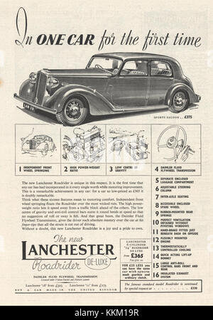 1937 Lanchester magazine britannique annonce Voiture Banque D'Images