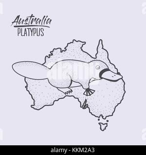 L'Australie platypus poster carte en silhouette monochrome Illustration de Vecteur