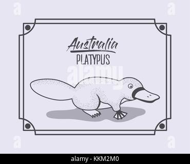 L'Australie platypus châssis en silhouette monochrome Illustration de Vecteur