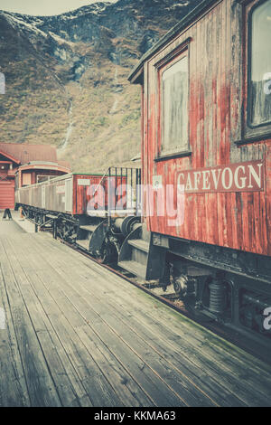 Flam, norvège - octobre 2017 : vieux train flamsbana in Norway dans le musée de chemin de fer dans la ville de flam, Norvège Banque D'Images