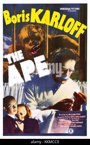 L'affiche de 1940 pour 'The APE' est une pièce promotionnelle pour le film d'horreur, présentant le design et la typographie du cinéma du début des années 1940. Banque D'Images