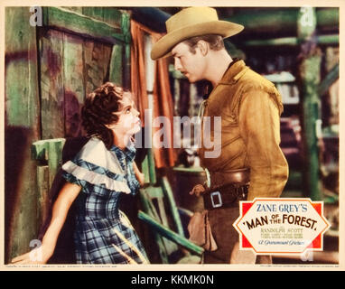 Affiche pour « Man of the Forest », une adaptation cinématographique de 1933 du roman de Zane Grey, mettant en vedette Randolph Scott dans le rôle d'un amateur de plein air. Banque D'Images