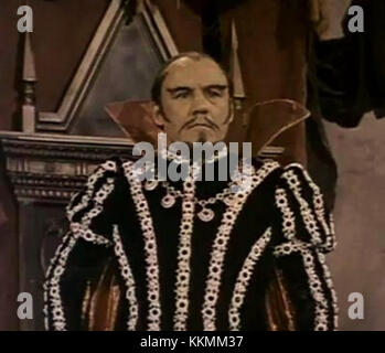 Cette bande-annonce présente l'acteur Torin Thatcher dans son rôle pour le film de 1962 *Jack le tueur géant*. Le film, avec des éléments fantastiques, raconte l'histoire d'un jeune homme combattant des géants pour sauver une princesse. Torin Thatcher joue un rôle clé dans le film, contribuant à ses thèmes mythologiques. Banque D'Images