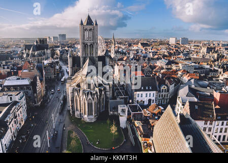 Vue panoramique de Gand et Saint Nicholas Church Banque D'Images