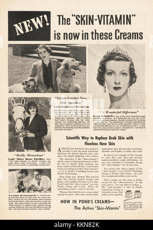 1938 Le magazine britannique annonce la crème pour la peau de l'étang Banque D'Images