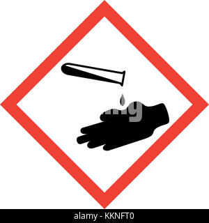 Signe de danger avec des substances corrosives cote Banque D'Images