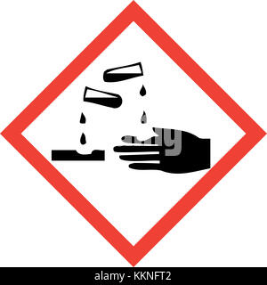 Signe de danger avec des substances corrosives cote Banque D'Images