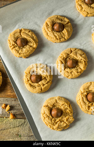 Le beurre d'arachide sucré fait maison cookies au chocolat prêt à manger Banque D'Images