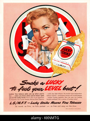 1949 Magazine américain annonce de cigarettes Lucky Strike Banque D'Images