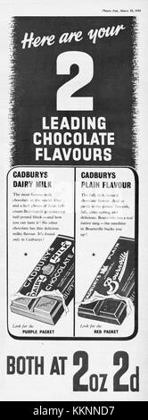 1939 Magazine BRITANNIQUE Cadburys Dairy Milk & Chocolat Bournville Annonce Banque D'Images