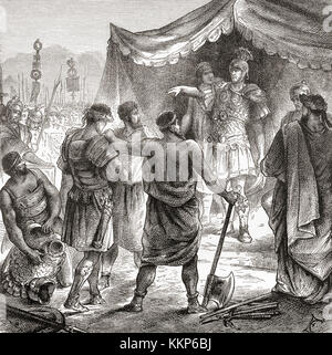 Consul romain Titus Manlius Torquatus condamnant son fils à mort pour quitter son poste dans la bataille. Titus Manlius Torquatus, consul romain 347 BC. De Ward et verrouiller l'illustre l'histoire du monde, publié c.1882. Banque D'Images