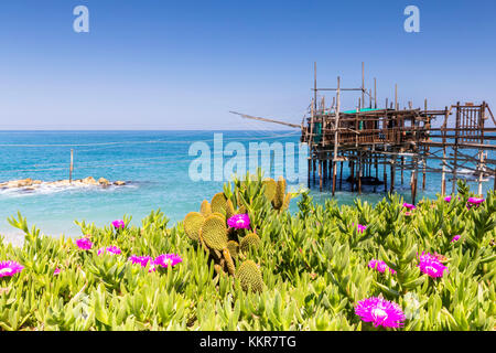 Il Trabocco est un ancien système de pêche, tipycal de pêcheurs de l'Adriatique, village de San Vito Chietino, district de Chieti, Abruzzo, Italie Banque D'Images