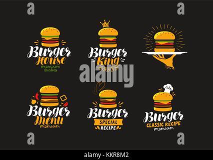 Logo de la nourriture américaine. Burger, cheeseburger, icône hamburger ou étiquette. Illustration vectorielle Illustration de Vecteur