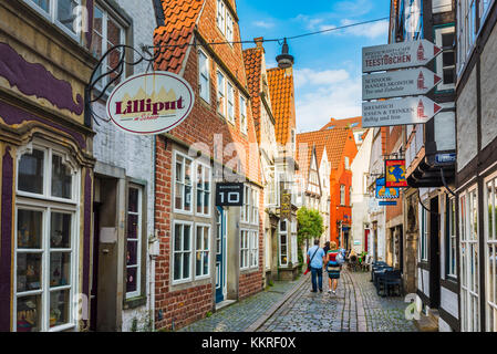 Brême, Etat de Brême, Basse-Saxe, Allemagne. Vieux quartier de Schnoor. Banque D'Images