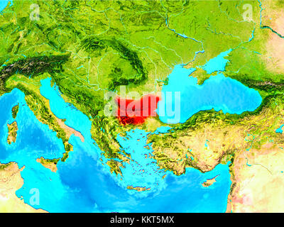La Bulgarie a mis en évidence en rouge sur la planète Terre. 3D illustration. Éléments de cette image fournie par la NASA. Banque D'Images