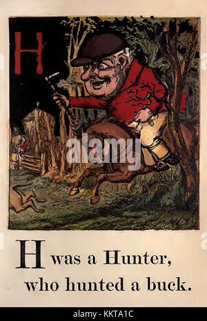 Une couleur historique Victorian children's ABC book illustration - H pour des chasseurs à la poursuite d'un hind (cerf) Banque D'Images