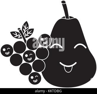 Kawaii poire et fruits raisins cartoon Illustration de Vecteur