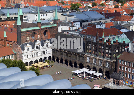 Vue aérienne de l'hôtel de ville de Lübeck, Allemagne Banque D'Images