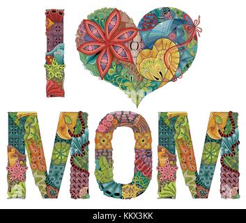 La conception de l'art peint à la main. hand drawn illustration mots j'aime maman pour t-shirt et autre décoration Illustration de Vecteur