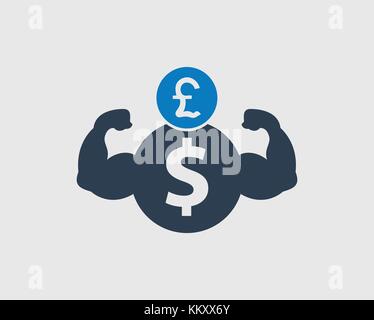 L'argent est puissance icône. avec dollar et symbole de l'euro. Illustration de Vecteur