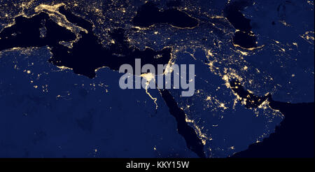 Moyen-orient, l'Asie de l'ouest, l'Europe de lumières pendant la nuit, car il semble que depuis l'espace. éléments de cette image sont fournies par la NASA. Banque D'Images