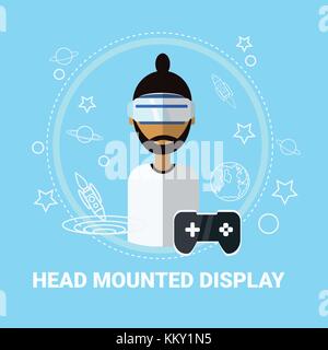 Afficher la tête homme portant un casque de réalité virtuelle technologie concept de jeu moderne Illustration de Vecteur