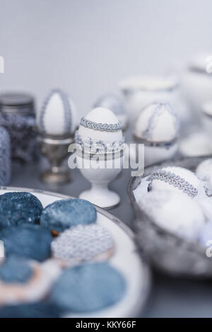 Les oeufs de pâques, gris, dentelle, étamé, cookies, détail, Close up, Banque D'Images