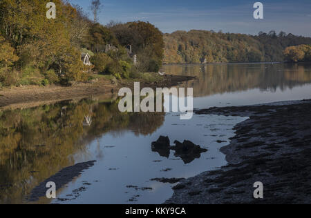 Dittisham Mill Creek, qui se jette dans l'estuaire de Dart en automne, South Devon. Banque D'Images