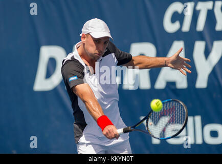 DELRAY BEACH, FL- 23 FÉVRIER : Steve Darcis jour 7 à la plage de Delray 2017 Ouvrir un événement ATP 250 le 23 février 2017 à Delray Beach, en Floride. Personnes: Steve Darcis Réf. Transmission: CNM 20 Banque D'Images