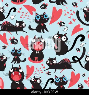 Modèle d'amour drôle cool cats sur un fond clair Illustration de Vecteur