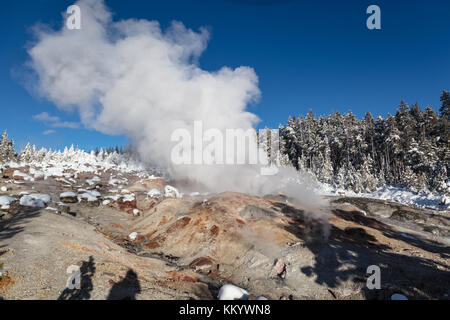 Entoure de neige steamboat geyser dans le norris geyser basin dans le parc national de Yellowstone en hiver 7 novembre 2017 dans le Wyoming. (Photo de jacob w. Frank via planetpix) Banque D'Images