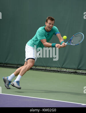 KEY BISCAYNE, FL - 22 MARS : Tomas Berdych pendant l'Open de Miami deuxième jour présenté par Itau au Crandon Park tennis Centre le 22 mars 2016 à Key Biscayne, Floride. Personnes: Tomas Berdych Banque D'Images