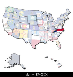 Caroline du Nord sur la carte isolée des Etats-Unis d'Amérique avec des frontières d'un etat Banque D'Images