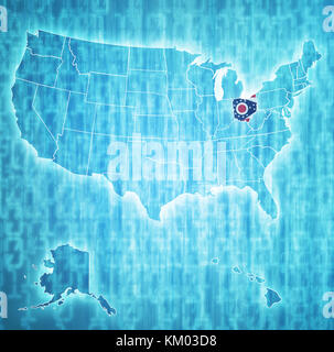 Carte de l'Ohio sur des États-Unis d'Amérique avec des frontières d'un etat Banque D'Images