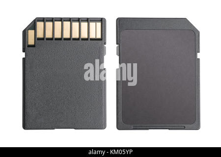 Carte mémoire SD vide noir, deux côtés voir. isolé sur blanc, chemin de détourage inclus Banque D'Images