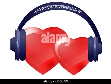 Coeurs avec un casque isolé sur fond blanc Illustration de Vecteur